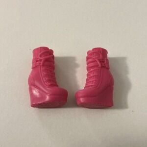Barbie Doll Shoes Hot Pink Closed Toe‎ Faux Lace Up High Heel Ankle Boots
